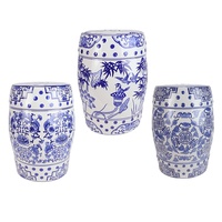 Tabouret de jardin classique en porcelaine orientale RZPZ29-A/B/C, écologique, fait main, motif nœud de bambou bleu et blanc, table d'appoint tambour pour patio