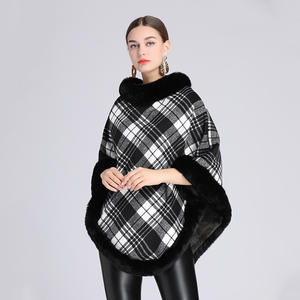619 # automne et hiver nouveau <span class=keywords><strong>Plaid</strong></span> en peluche épaissi Faux cheveux col Cape châle tricoté pull pull Tweed veste - Product Image 3