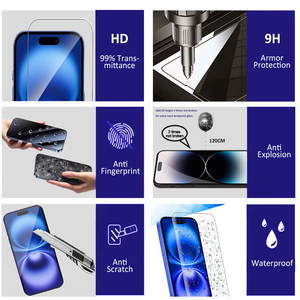 <span class=keywords><strong>Protection</strong></span> d'écran transparente anti-rayures et sans bulles de haute qualité 0,33 mm pour <span class=keywords><strong>iPhone</strong></span> 13 14 15 16 17 Plus Pro Max en verre trempé transparent - Product Image 2
