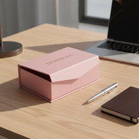 Caja de Joyería Magnética Plegable Rosa, Empaque de Regalo de Cartón Rígido para Collar, Pendientes y Anillo