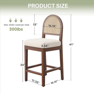 Modern Natural Woven Rattan <b>Back</b> Bar Counter <b>Stools</b> Thick Sponge Cushion Wooden Chairs for Outdoor Hotel & Dining Use - Product Image 6