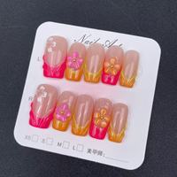 Haute qualité à la main ongles Long cercueil forme tridimensionnelle petite fleur couleur français Style populaire usine en gros réutilisable