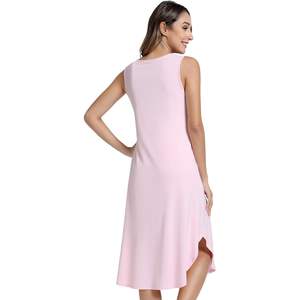 Camisón sin mangas con cuello en V para mujer, de viscosa y bambú, transpirable, informal, de longitud media, al por mayor - Product Image 2