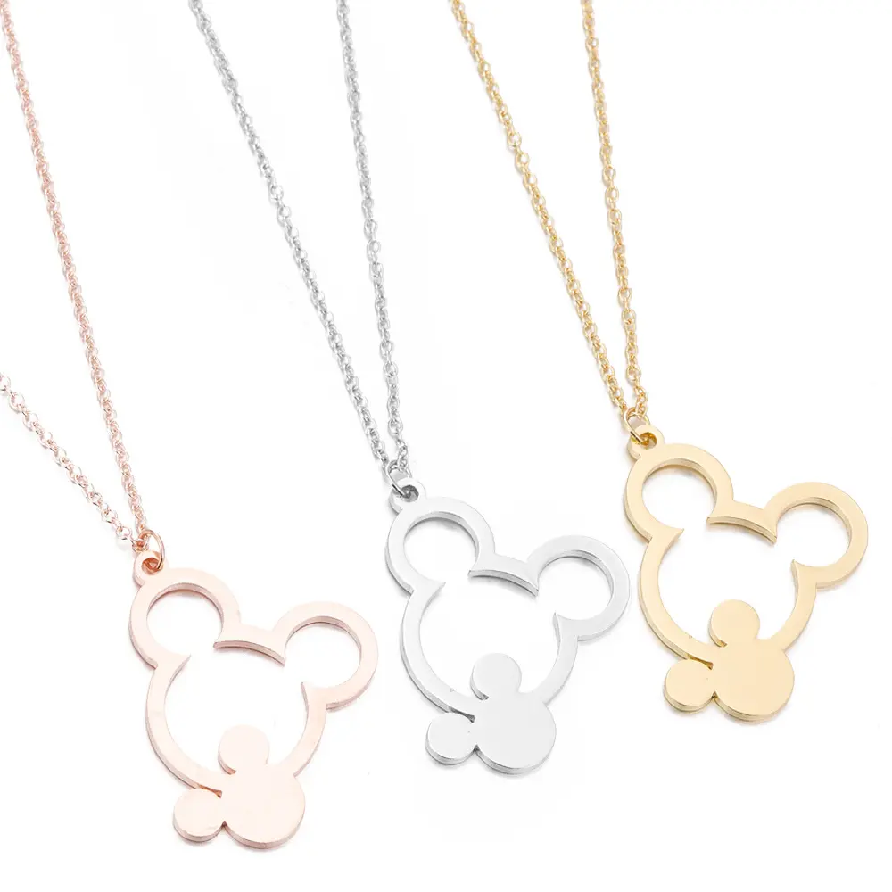 new 2021 Wholesale Jewelry Mouse Ear Necklace Mickey Gold Plated Women Children Stainless Steel Pendant Custom