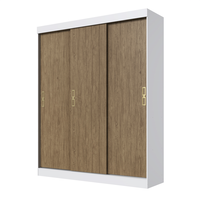 Armoire de style moderne ESSENTIAL avec 3 portes coulissantes et 2 tiroirs, meubles de chambre à coucher en panneaux de particules avec revêtement en vernis céramique blanc/bois