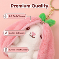 Ensemble de porte-clés en peluche douce, design créatif, pendentif lapin réversible, lapin en peluche mignon transformable, breloques avec fermeture éclair
