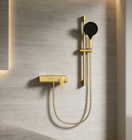 Ensemble de douche mural HONGDEC en laiton brossé doré non revêtu, système de douche eau chaude et froide pour salle de bain avec barre coulissante