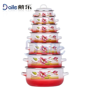 Daile Dello Smalto 7 <span class=keywords><strong>PCS</strong></span> Floreale Decal Smalto Piatto Caldo Grande Caserole <span class=keywords><strong>Set</strong></span> Casseruola Con Smalto Coperchio - Product Image 1