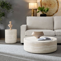 Ensemble de 2 tables basses modernes en faux travertin texturé, rangement en fibre de verre, meubles de salon, aucun assemblage requis