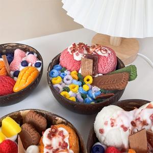 Tự nhiên làm bằng tay dễ thương Kem ngũ cốc Donut thực phẩm Trái Cây dừa Vỏ bát nến thơm tráng miệng nến - Product Image 3