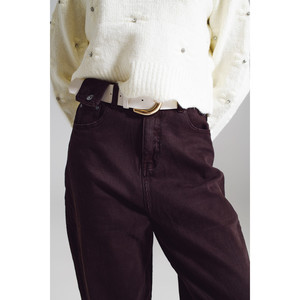 Pantalon décontracté marron avec détail poche à la taille - Product Image 4