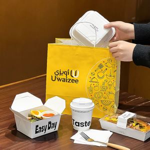 Sac en papier kraft personnalisé, écologique, jetable, pour la restauration rapide à emporter, avec poignée et impression de logo - Product Image 6