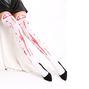 Bas de cuisse imbibés de sang blancs avec croix rouge, pour déguisement d'infirmière, chaussettes au-dessus du genou pour femme, accessoires d'Halloween - Product Image 2