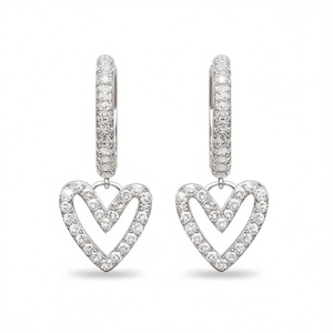 Pendientes de corazón de diamantes de oro blanco para mujer, estilo romántico de boda, diamantes naturales de color D, joyería fina de 18K - Product Image 1