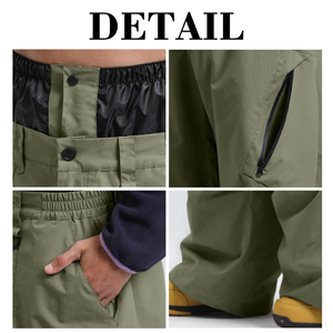 Pantalones de esquí impermeables KingSen para hombre, estilo holgado, pierna ancha, cintura elástica, patchwork, cargo con bolsillos laterales con cremallera, pantalones cortavientos - Product Image 6