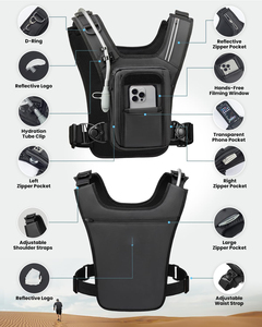 Gilet de course réfléchissant avec poche pour téléphone tactile et poche pour poche à eau, sac de poitrine d'hydratation réglable pour hommes - Product Image 5