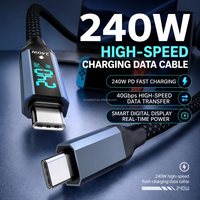 Cable USB4 de 240W con revestimiento de aleación de aluminio y pantalla digital LED, USB-C a Tipo-C, para carga rápida y transferencia de datos de teléfonos móviles.