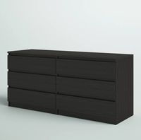Commode à 6 tiroirs Factory Direct Design minimaliste moderne avec grand espace de rangement Texture en bois noir pour chambre salon