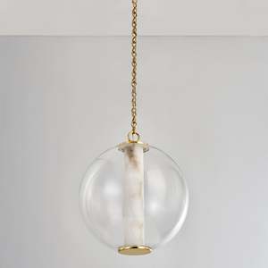 Suspension moderne en verre Pietra, <span class=keywords><strong>colonne</strong></span> en albâtre, chaîne en laiton, LED, hauteur réglable pour chevet et îlots de cuisine - Product Image 6