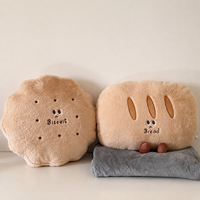 Coussin et couverture en peluche 2-en-1 personnalisés en forme de pain/biscuit, doux, avec couverture décorative, pour cadeau