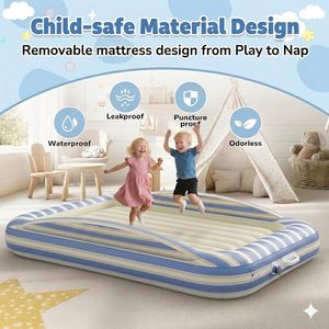 Blue White Striped Kids <b>Inflatable</b> Travel Bed with Safety Rails for Toddlers Camping Home - Product Image 3