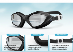 Lunettes de natation plates de grande taille personnalisées, de haute qualité, blanches, anti-buée, étanches, avec protection UV pour enfants, plongée - Product Image 5