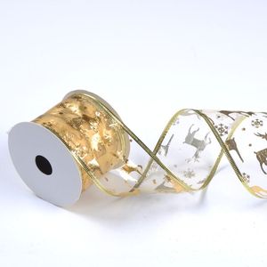 Sunjoy定制2.5英寸100% 聚酯金鹿树有线丝带透明纱圣诞有线丝带 - Product Image 3