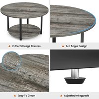 Table basse de style industriel avec rangement ouvert, table centrale ronde en bois, table d'appoint de canapé avec pied en métal, pour la salle de séjour de la maison, 2 niveaux