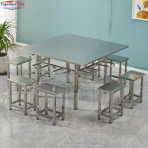 Table et chaises de salle à manger industrielles modernes en acier inoxydable pour 4 à 8 personnes, pour salle à manger, salon, restaurants, écoles - Product Image 6