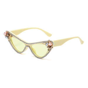 Jamie 2412B Cat Eye Sunglasses Black <b>Plastic</b> Frame Rhinestone Pearl Decor Women UV400 Protection - Product Image 2