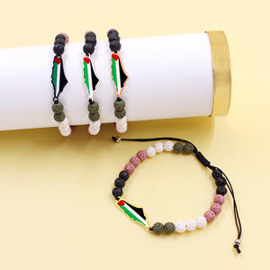 Bracelet drapeau de Palestine pour hommes et femmes perles naturelles réglables bijoux de solidarité goutte à goutte huile cadeau élégant Bracelet commémoratif - Product Image 1