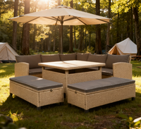 Ensemble de meubles de jardin, comprenant un canapé et un fauteuil assorti, en rotin PE, tissé à la main