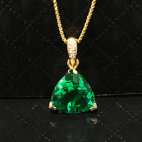 Triangle véritable laboratoire cultivé émeraude diamant pendentif avec 18K or jaune colliers 14K et 10K chaînes pour femmes bijoux