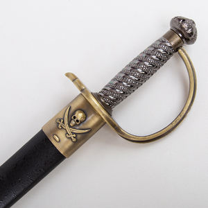 Épée Courbée de Pirate <span class=keywords><strong>des</strong></span> Caraïbes Jack Sparrows 71 cm - Âge d'Or du Piratisme, Poignée Simple, Cutlass de Pirate avec Éléments de Crâne - Product Image 4