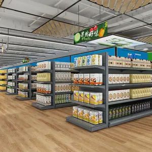 Baixo MOQ Custom Heavy Duty Iron Metal Retail Shelf Display Supermercado Gondola Shelving Rack prateleiras para loja de varejo preço