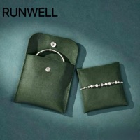 Pochette à bijoux en microfibre avec carte insérée et bouton-pression, sac de rangement pour collier, bracelet, bague, pochette cadeau verte pour bijoux