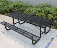 Table de pique-nique en maille métallique pour commerce extérieur de 72 "96" avec banc, ensemble de mobilier de jardin, table à manger en acier, table basse pour extérieur