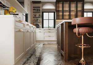 Diseño de Renderizado 3D Gratuito para Proyectos de Villas, Diseño de Muebles de Cocina Modernos, Gabinetes de Cocina de Madera Maciza de Alta Calidad en Color Blanco Claro - Product Image 6