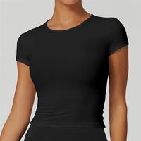 Kaos Yoga Cepat Kering Eropa dan Amerika, Pakaian Ketat Lengan Pendek, Atasan Fitness Warna Solid, untuk Lari di Luar Ruangan