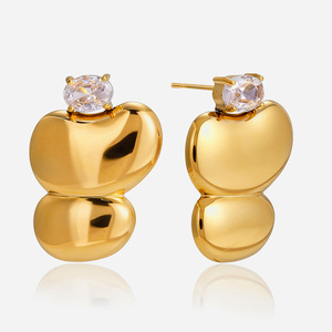 Geometric Heart-Shaped <b>Stud</b> <b>Earrings</b> Gold Plated With Zircon Stone For Fashion Jewelry - Product Image 1