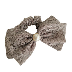 Coiffure élégante pour femmes Chouchous à cheveux en dentelle de couleur grise Maigre Cravates à cheveux avec grand nœud - Product Image 1