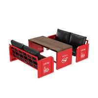 Ensemble de mobilier de bar industriel en fer rouge et noir – Sièges durables et résistants à l'eau pour hôtel, maison ou extérieur avec logo boisson/musique