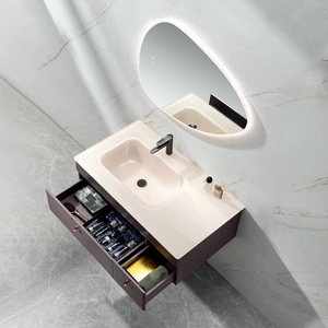 Hot Selling Modern Plywood <b>Bathroom</b> Cabinet with Ceramic Basin LED Smart Mirror <b>Lights</b> <b>Waterproof</b> Vanity for Hotel Apartment - Product Image 6