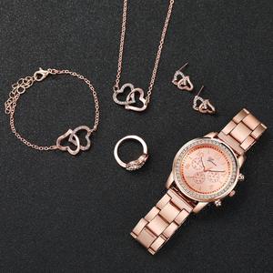 Elegante Reloj de Pulsera para Mujer con Juego de Joyería, Reloj de Cuarzo con Cristal de Doble Corazón - Product Image 4