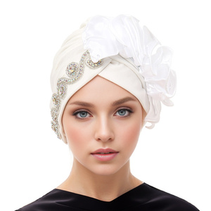 Foulard africain brillant en strass perlé Hijab musulman Bonnet <span class=keywords><strong>Chapeau</strong></span> Turban torsadé pour femmes - Product Image 4