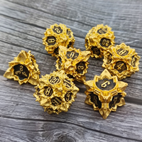 Jeu de dés en métal Fleur de Lotus - 7 pièces, dés polyédriques dorés vintage sculptés en 3D pour D&D, RPG, Dungeons and Dragons