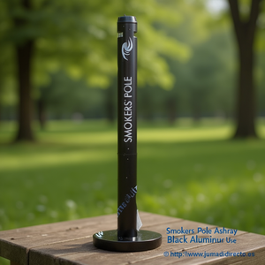 Posacenere da esterno per fumatori, in alluminio nero, con supporto - Product Image 3