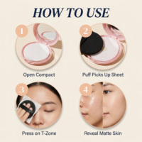 Boîtier compact rond pour papier absorbant de sébum avec miroir et houppette, rechargeable et portable