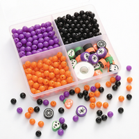 Kit de fabrication de bracelets DIY pour Halloween avec perles rondes en acrylique de 6 mm, perles en argile polymère de 10 mm, cordon élastique et boîte de rangement à 4 compartiments