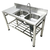 Évier de cuisine autoportant en acier inoxydable à encastrer sous plan avec armoire de lavabo à rebord haut pour hôtels, restaurants et usage commercial